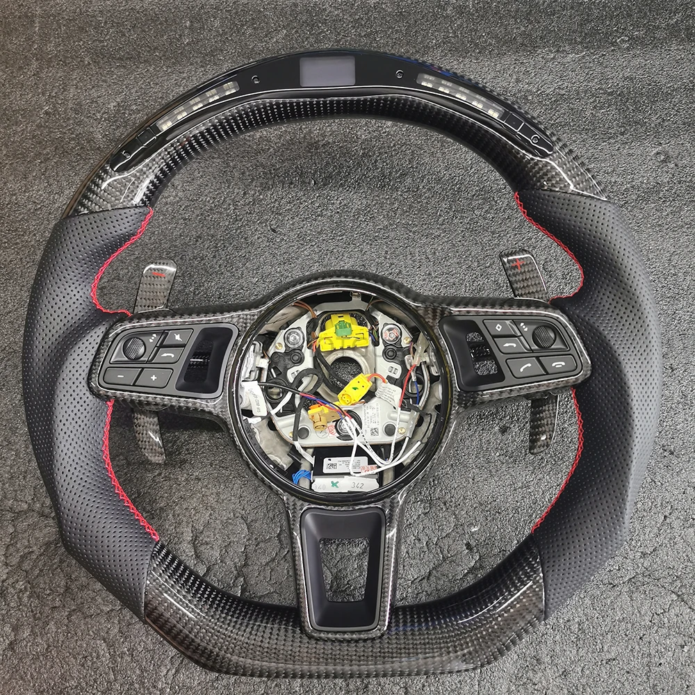 Real Carbon Fiber LED Steering Wheel compatible for Porsche Macan Cayenne Panamera 911 LED Performance Steering Wheel