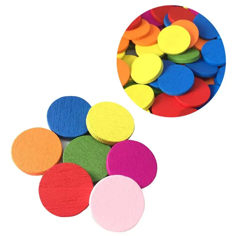 50pcs Children\'s Toys Sense Rounds Pieces Colorful Round Wood Circle Kids Handmade Crafts Educational Handicraft Pupils Teaching