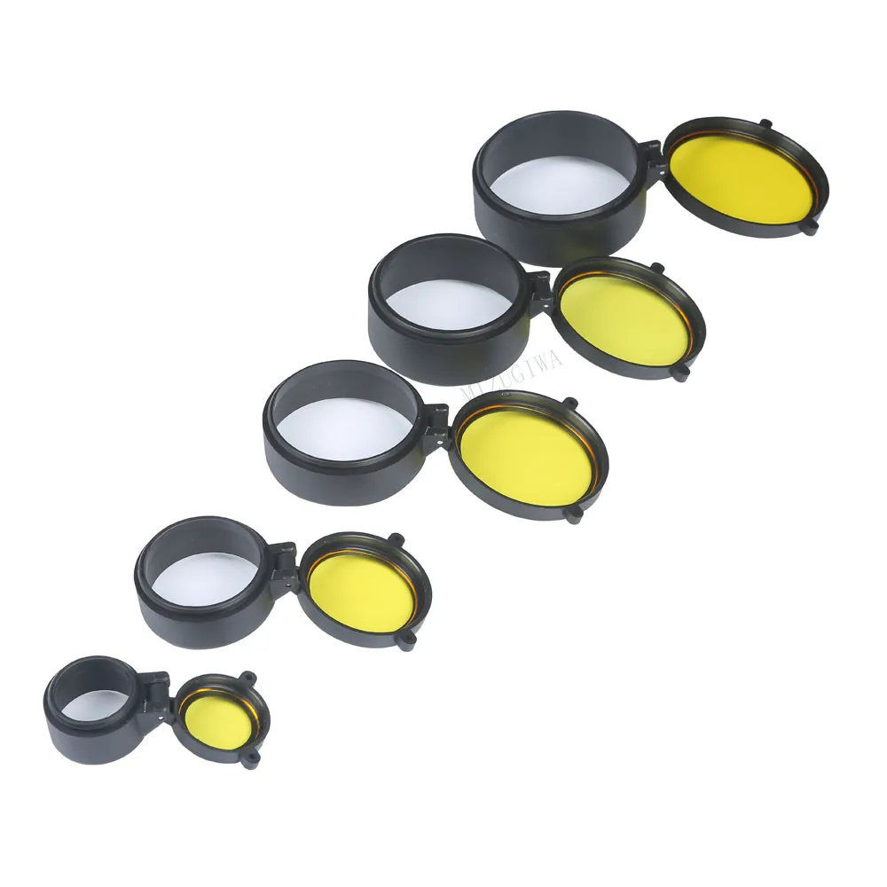 Transparent Rifle Scope Cover Protection 30mm-69mm Lens Cover Flip Up Quick Spring Cap Yellow Objective Lense Lid Hunting