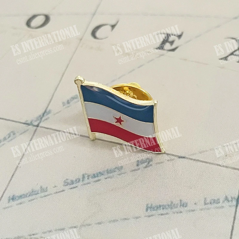 Yugoslavia National Flag Lapel Pins Crystal Epoxy Metal Enamel Badge Paint Brooch Souvenir Suit  Personality Commemorative Gifts