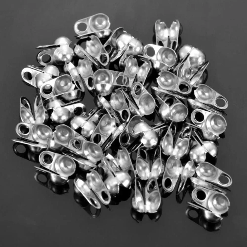 100Pcs Stainless Steel End Crimp Beads Ball Chain Connector Clasp DIY For Necklace Bracelets Jewelry Making Supplies