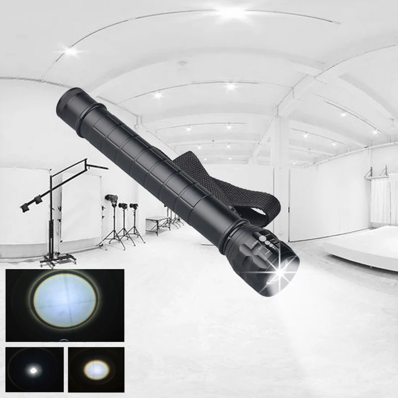 Cold White Light 3W LED Photography Flashlight 3-Mode Zoom Photo Lantern Lamp Metal Reflector Police Hard Torch