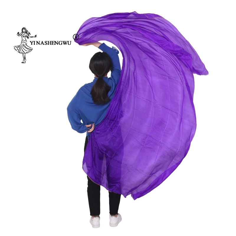 Nouveau voile de danse du ventre en soie Pure voile de danse du ventre voile de soie pratique Performance de scène couleur pourpre Pure