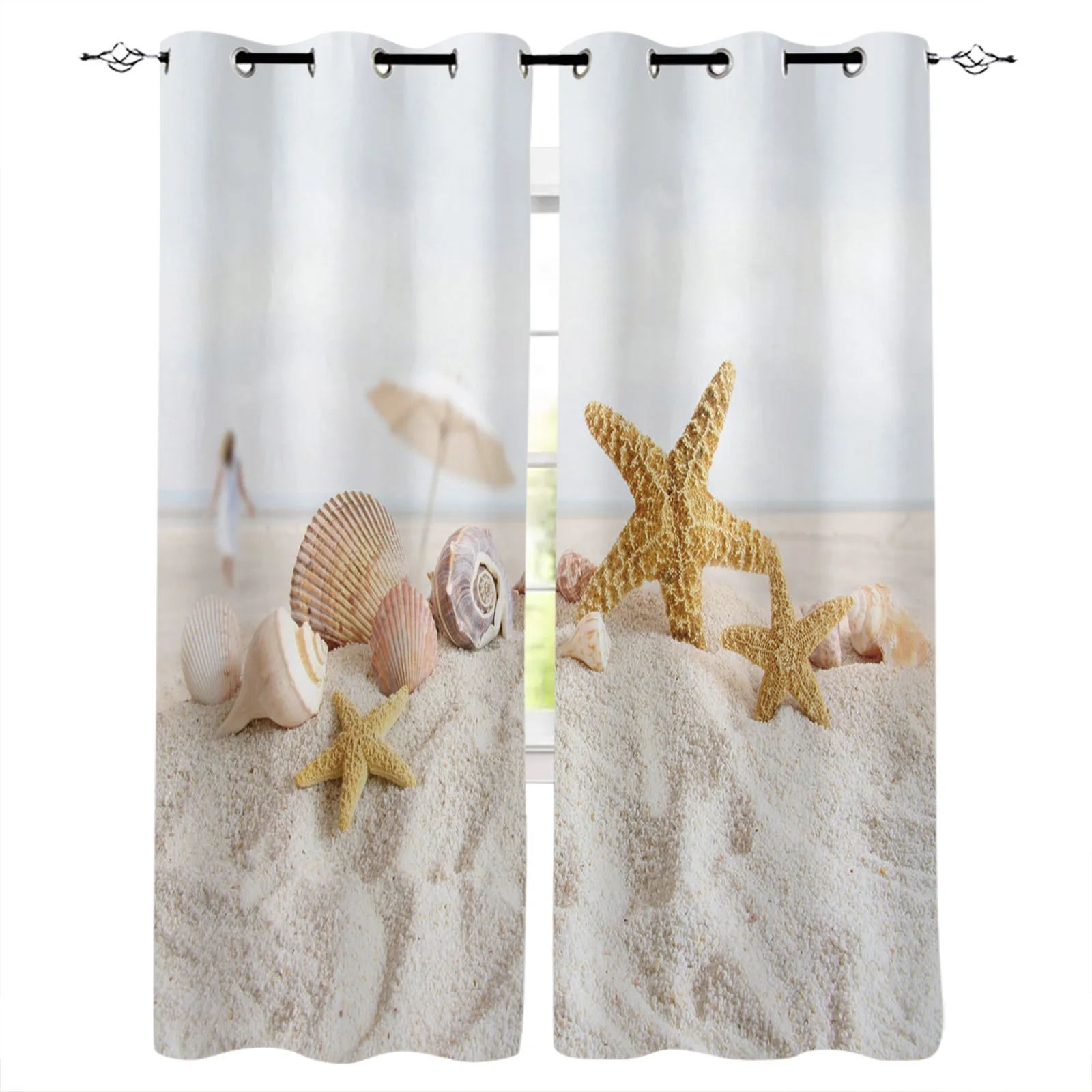 

Starfish Shell Beach Blackout Curtains for Children Kids Home Decor Bedroom Living Room High Shading Window Curtains