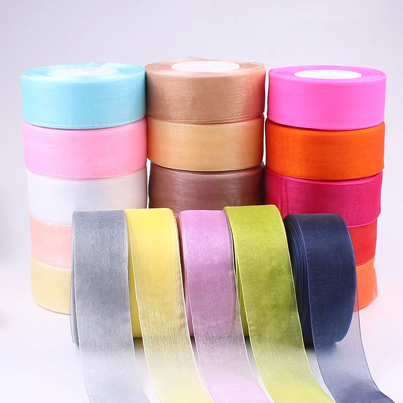 50yards/roll 12/15/20/25/40mm Organza Ribbon Wholesale gift wrapping decoration Christmas silk ribbons lace fabric DIY Crafts