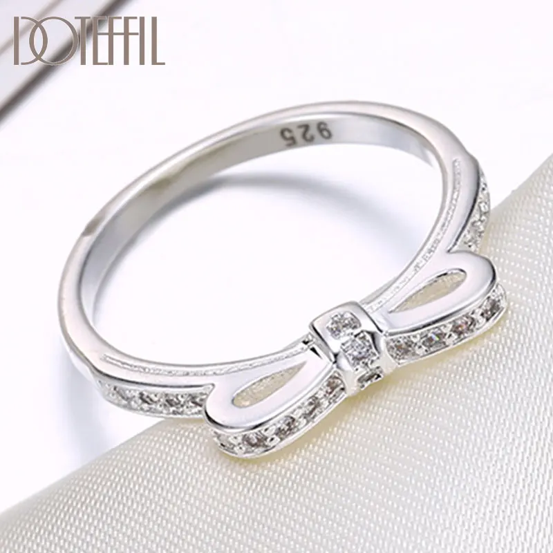 

DOTEFFIL 925 Sterling Silver Bowknot AAA zircon Ring For Women Fashion Wedding Engagement Party Gift Charm Jewelry