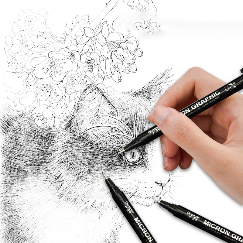 Guangna Drawing Micron Graphic Needle Pen Black Sketch Hook Line Pen 005 01 02 03 04 05 07 08 1.0 2.0 3.0 Brush Fine Lines 8050