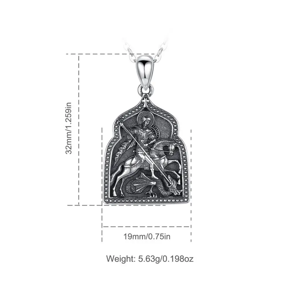 925 Silver Saint George Victorious Christian Pendant Necklace St George Guardian Angel Religious Jewelry Necklace Orthodox Angel