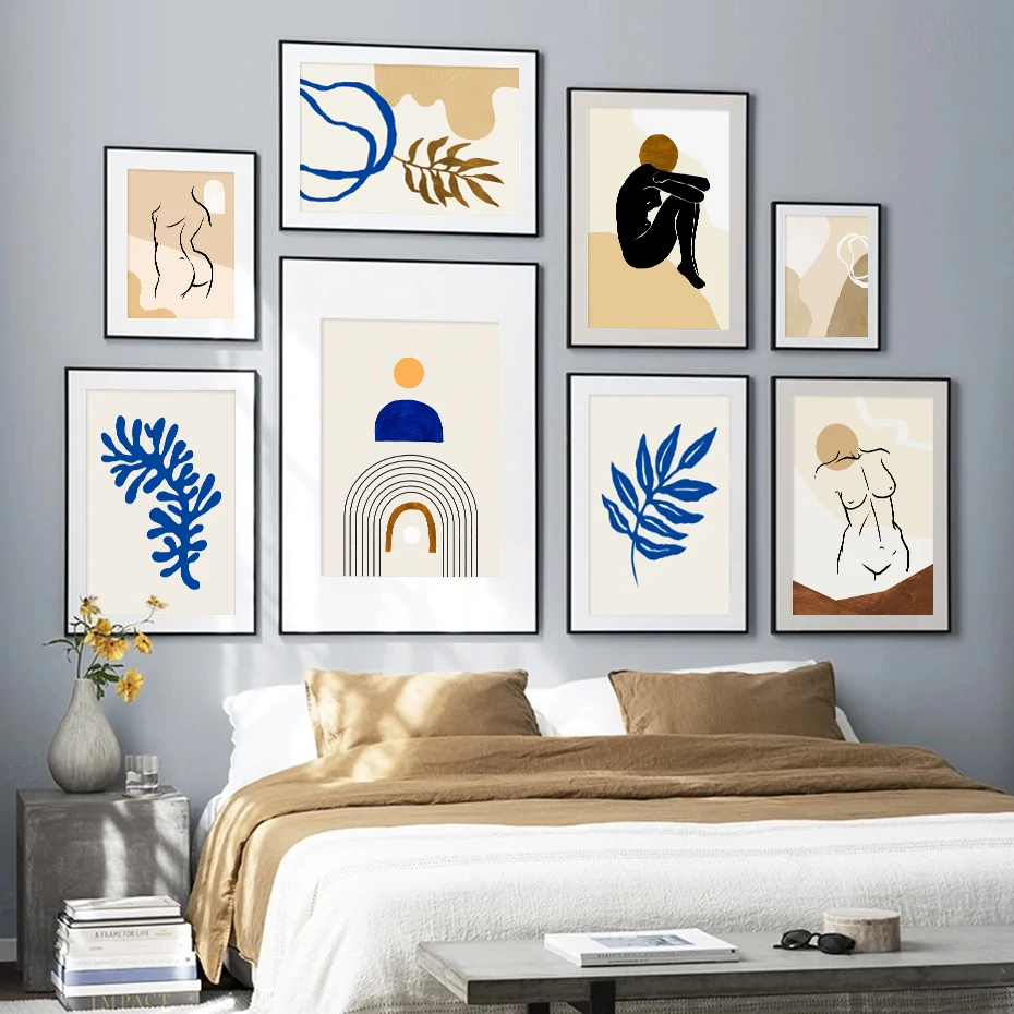 

Nordic Abstract Beige Blue Botany Nude Lady Line Canvas Painting Wall Art Print Poster Picture Living Room Home Decor No Frame