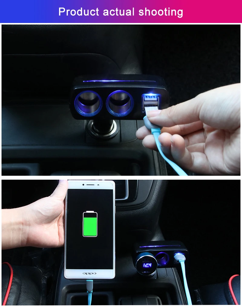 Car Cigarette Lighter Socket 12-24V Auto Cigar Lighter Dual USB Charger Power Adapter Outlet 2.1A/1.0A 80W Splitter Universal