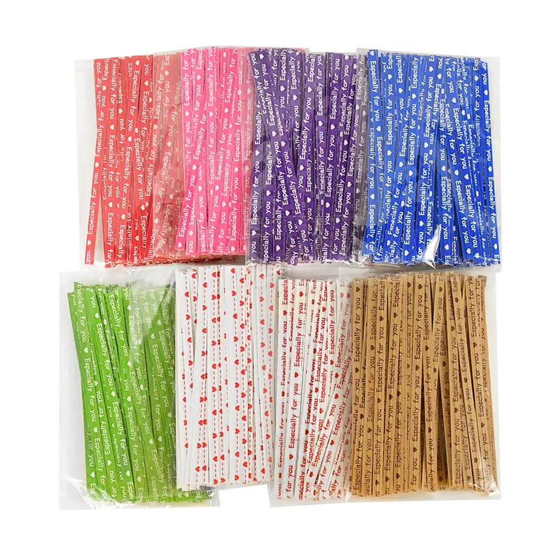 100pcs 9cm Twist Ties for Gift Bags Sealing Wire Especially For You Love Print Candy Cookie Bags Wrapping Supplies Bakery Tie