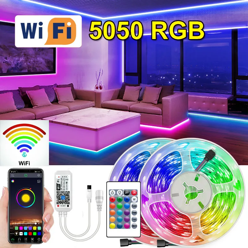 5M Wifi 5050 RGB Led Strip Light USB Led Luces Tape Diode Ribbon Bluetooth-compatible Adapter For Desktop TV Backlight Kitch