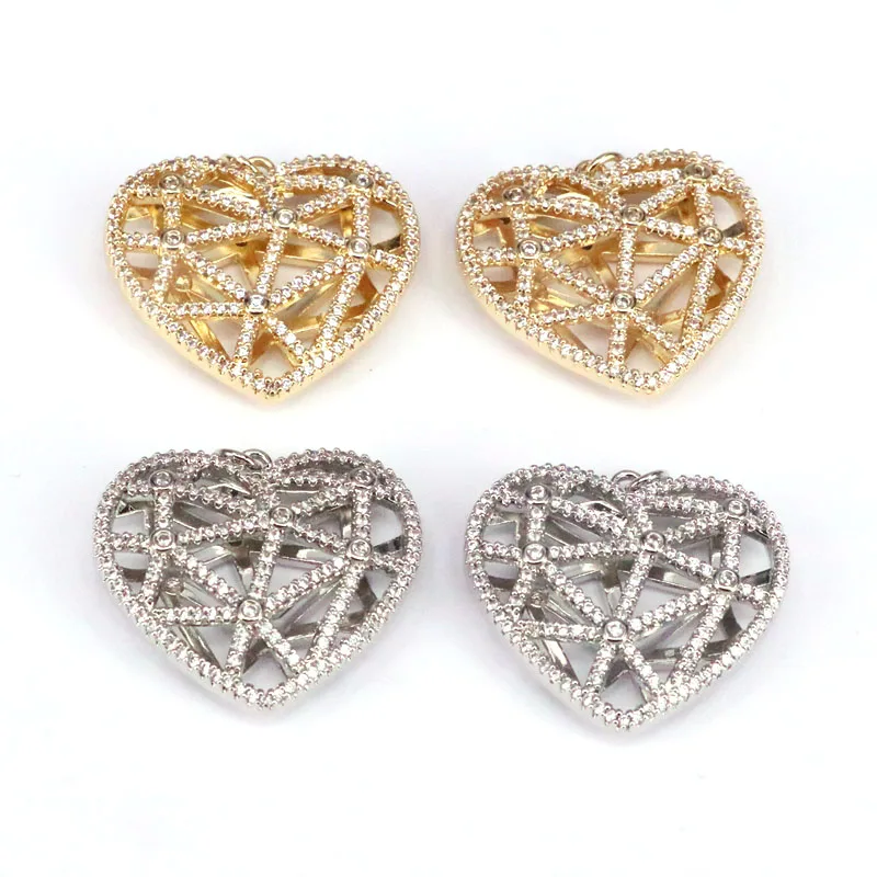 

5Pcs, CZ Micro Pave Fashion 3D Heart Charms Pendants Gold Color Crystal Pendants Jewelry for Necklace