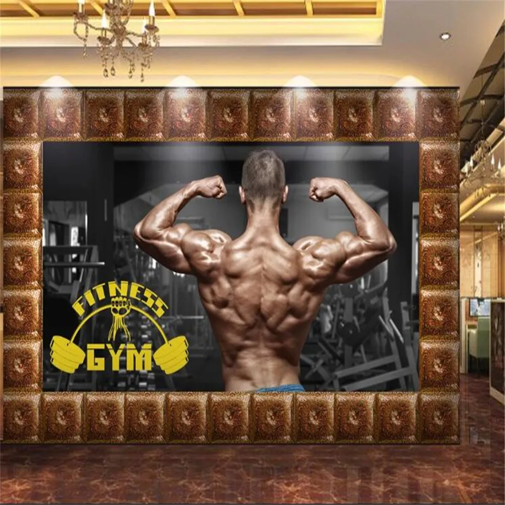 

Milofi Custom large wallpaper mural muscle body gym tooling background wall decoration painting