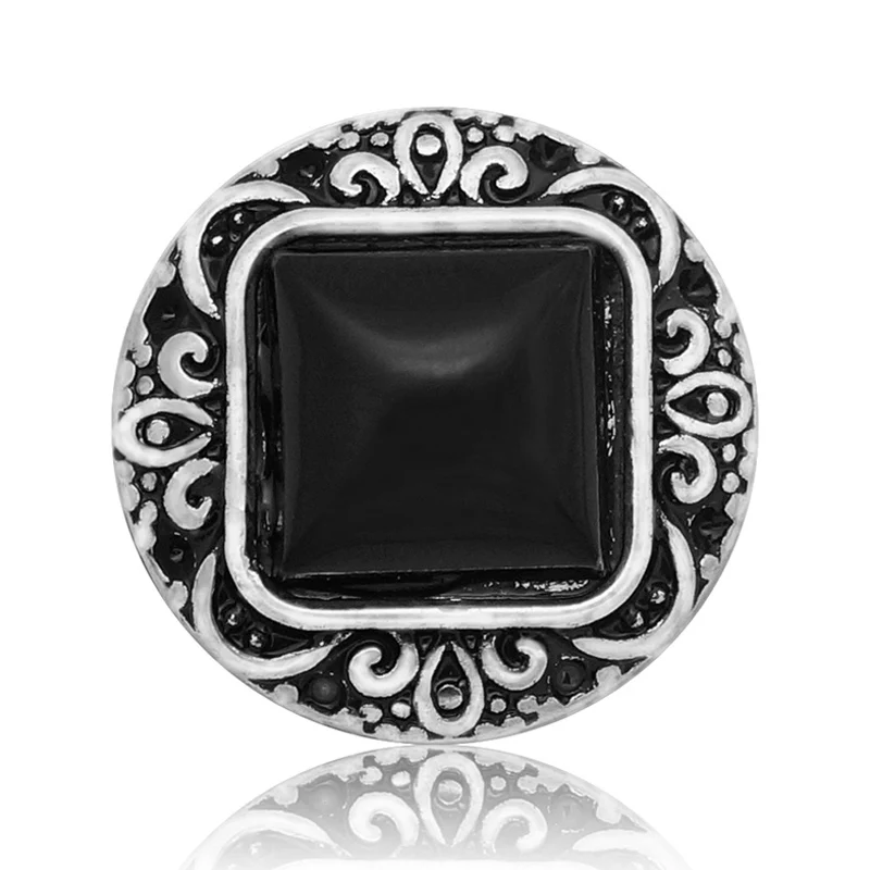 Fashion Black rhinestone Round patterns metal 18MM snap buttons fit DIY snap bracelet jewelry wholesale trendy