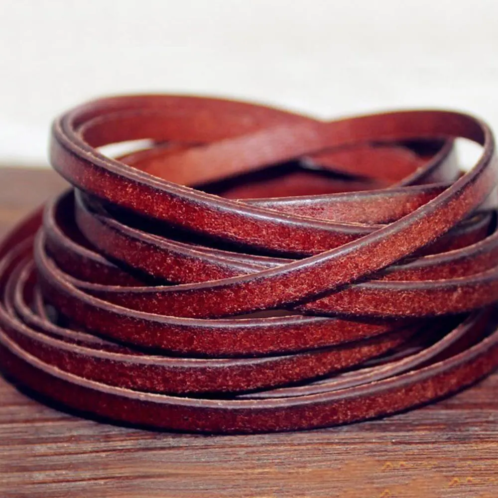 vintage Genuine Cowhide Leather cord strip Flat rope DIY leather craft Jewelry bag 5 meters leathercraft