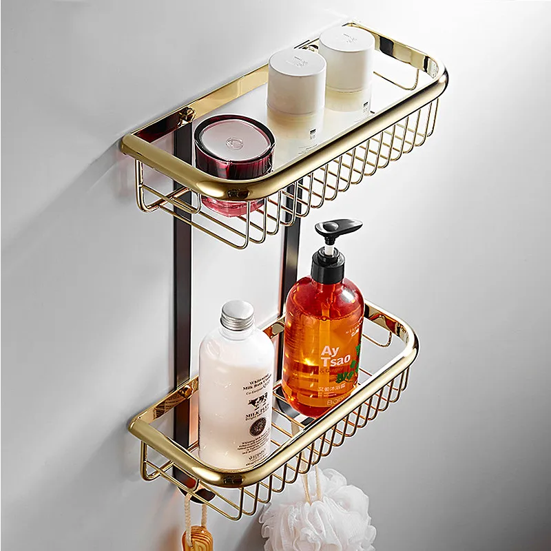 Copper Bathroom Corner Shelf Antique Brass Shampoo Soap Liquid Shower Rack Rose Gold Cosmetics Storage Hoder Wall Mounted Chrome