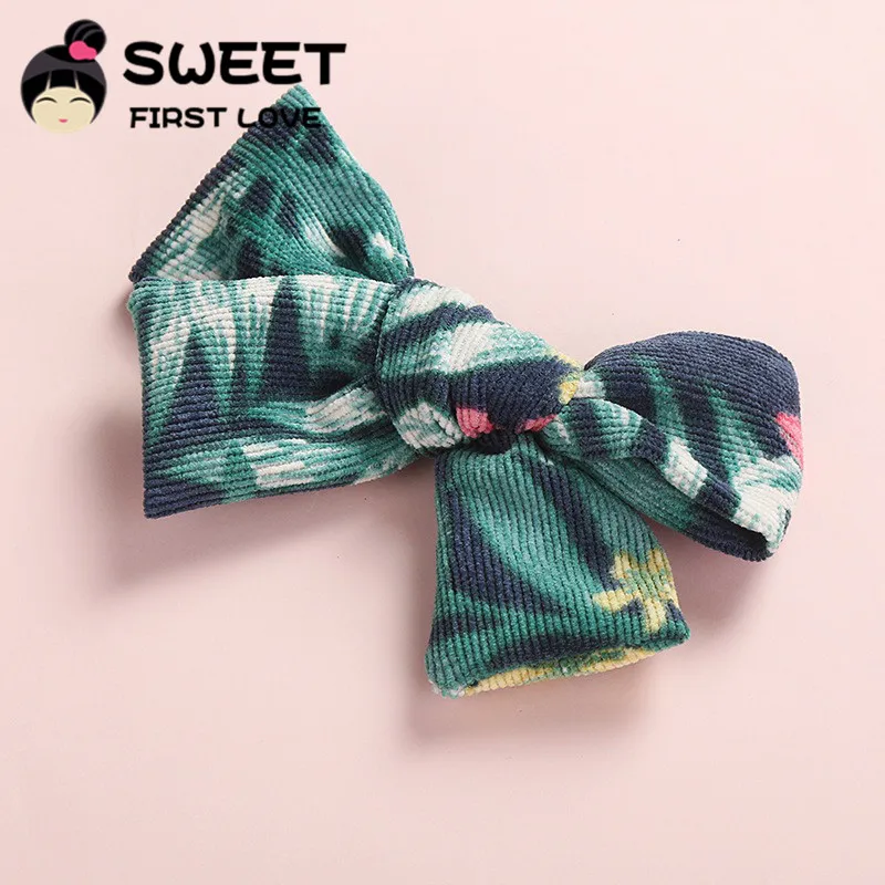 Neue Knoten Bögen Blumen Drucke Haar Clips, Schule Mädchen Entfernen Drucken Hairpints Mit Leopard Drucke, nette Corduory Stirnband Haar Tragen