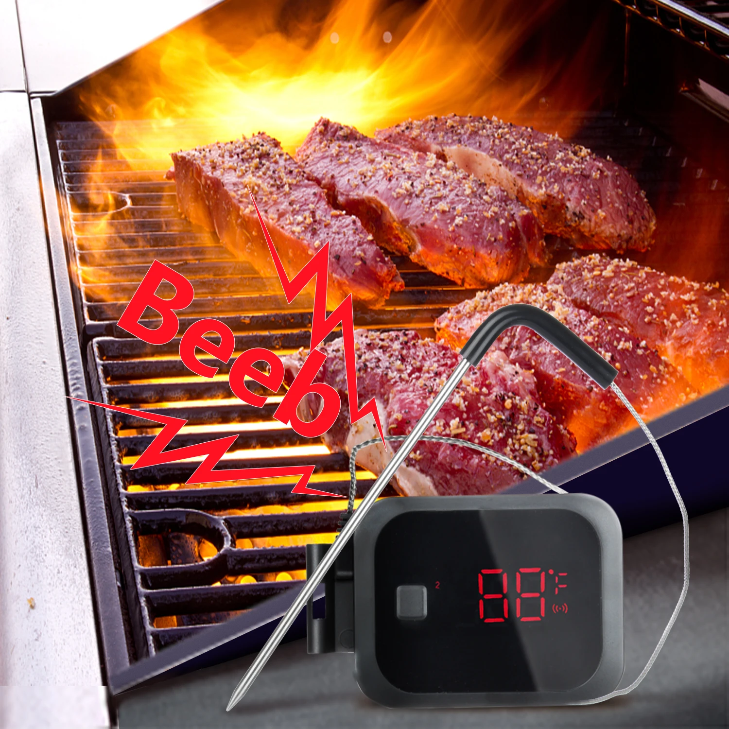 INKBIRD-termómetro inalámbrico para cocinar alimentos, dispositivo con Bluetooth, IBT-2X, con sondas dobles y temporizador, para horno, carne, parrilla