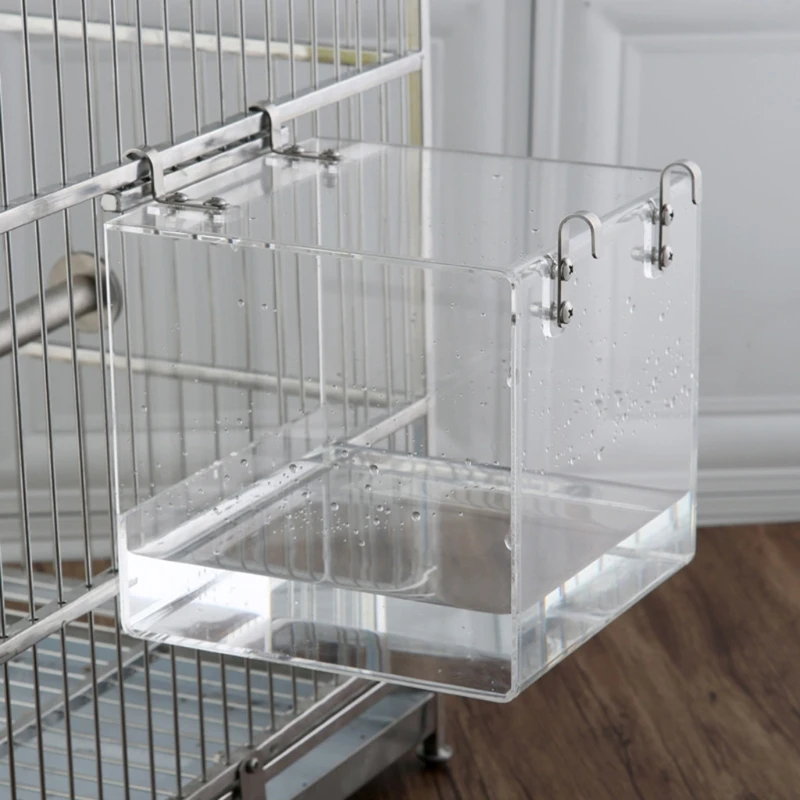 Parrot Bird Bathtub Transparent Parakeets Cockatiel Spacious Acrylic House Shower Pet Supplies Cage Portable With Hanging Hooks