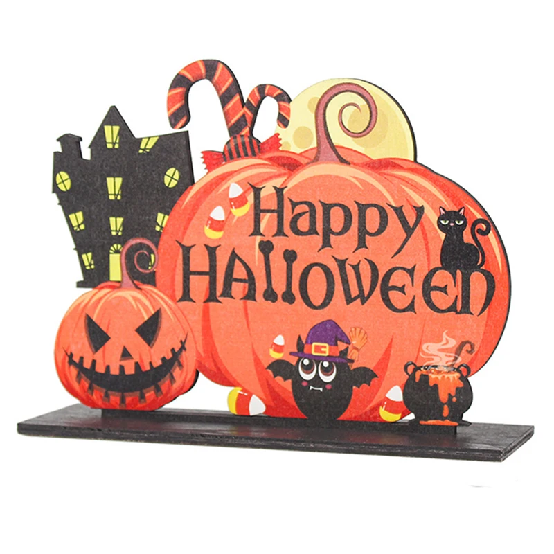 2021 Halloween Wooden Ornaments Pumpkin Ghost Trick or Treat Halloween Party Decoration for Home Signs Kids Toy