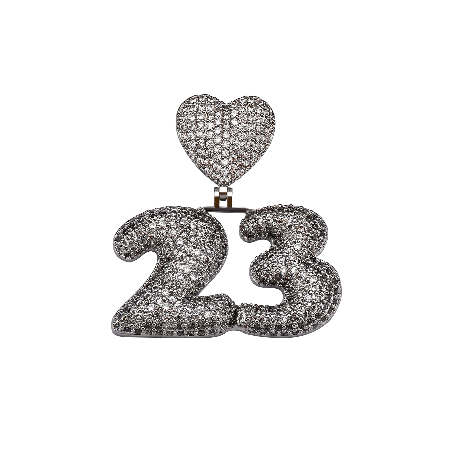 GUCY A-Z Custom Name Heart Bubble Letters Pendant & Necklace Charm Men's Cubic Zirconal  Hip Hop Jewelry Gift