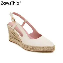 ZawsThia 2020 Summer Platform Wedges Slingback Women Hemp Espadrilles Sandals High Heels Sandals INSTA Shoes Woman Big Size 44