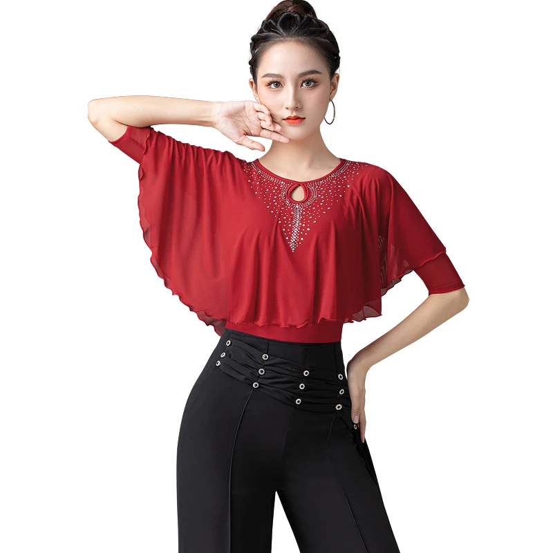 Newest !! Woman Latin dance clothing adult new Latin dance national standard practice Shirt Latin Top