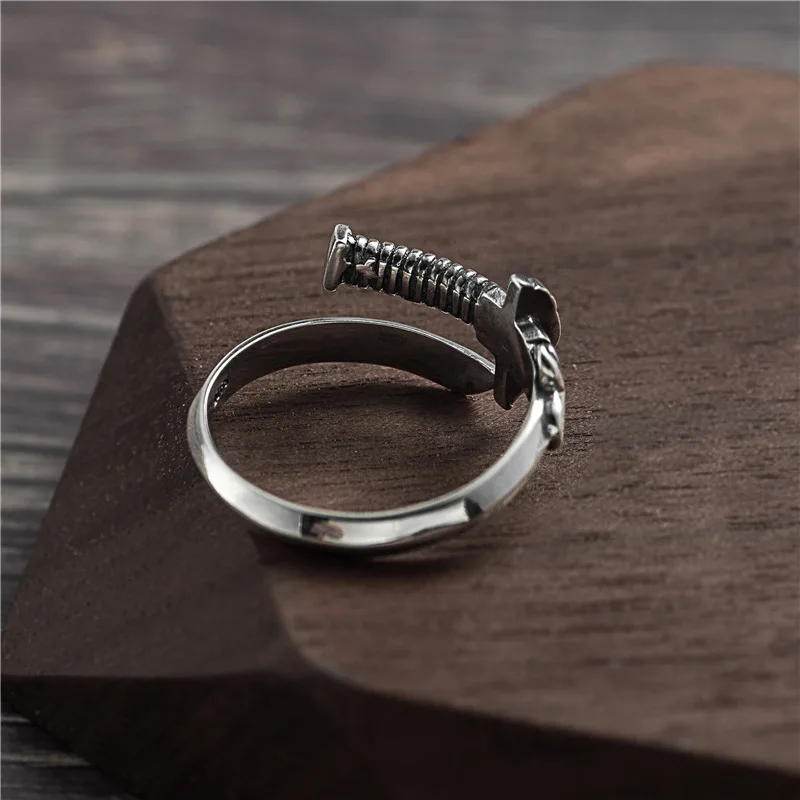 Vintage Samurai Sword Ring Design S925 Sterling Silver Personality Open Resizable Ring Retro Old Original Wholesale Lots Bulk