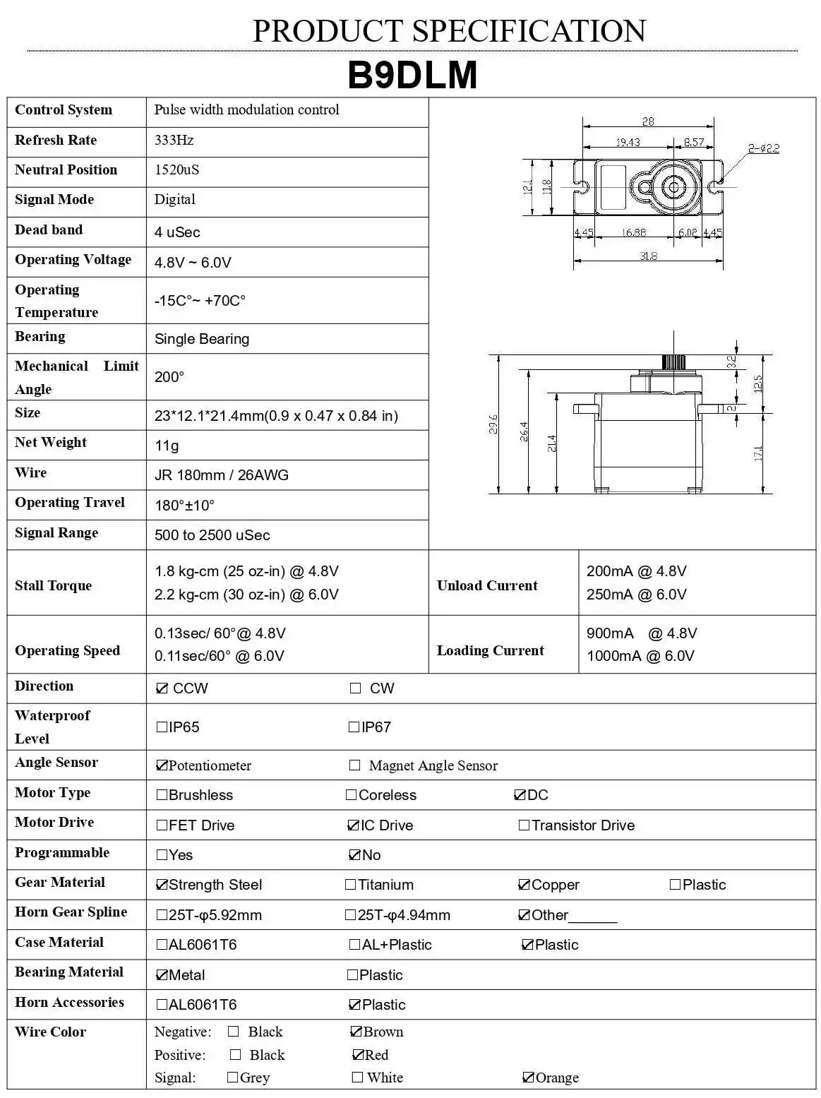 AGFRC Servo B9DLM 9 g Metall-Stahlgetriebe 2,2 kg 180 Grad Mikrogroße Digitalmotor für RC-Car-Roboter Kleines Flugzeug-Hubschraubermodell – Detail 2