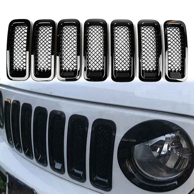 7 sztuk samochodów ABS przedni Grill pokrywa kratka z siatki wstaw zestaw dla Jeep Wrangler JK Patriot 2011-2016 akcesoria samochodowe Chrome dekoracyjne