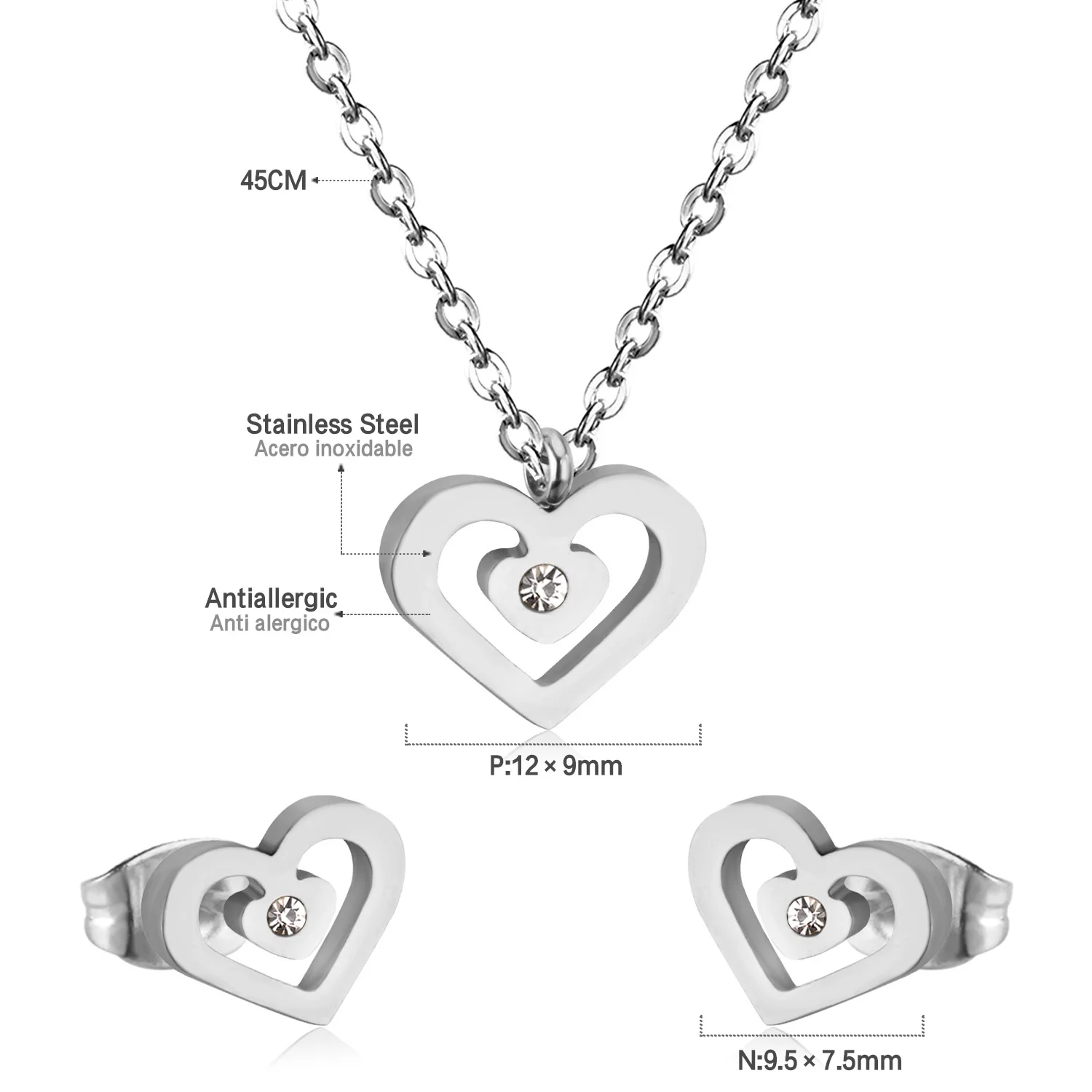 LUXUSTEEL-Ensemble de Bijoux de Mariage, Collier Pendentif en Forme de Cœur avec Boucles d'Oreilles Cubique Contre-indiqué, Style ChimStyle, Document localité, ixBrinco