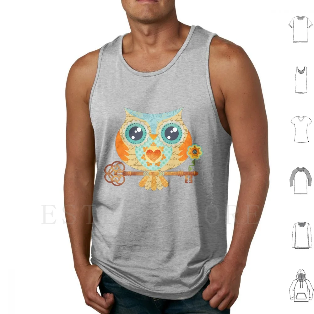 Owl's Summer Love Letters Tank Tops Vest Owl Skeleton Key Summer Love Letters Love Bird Bohemian Boho Scrapbook Cute