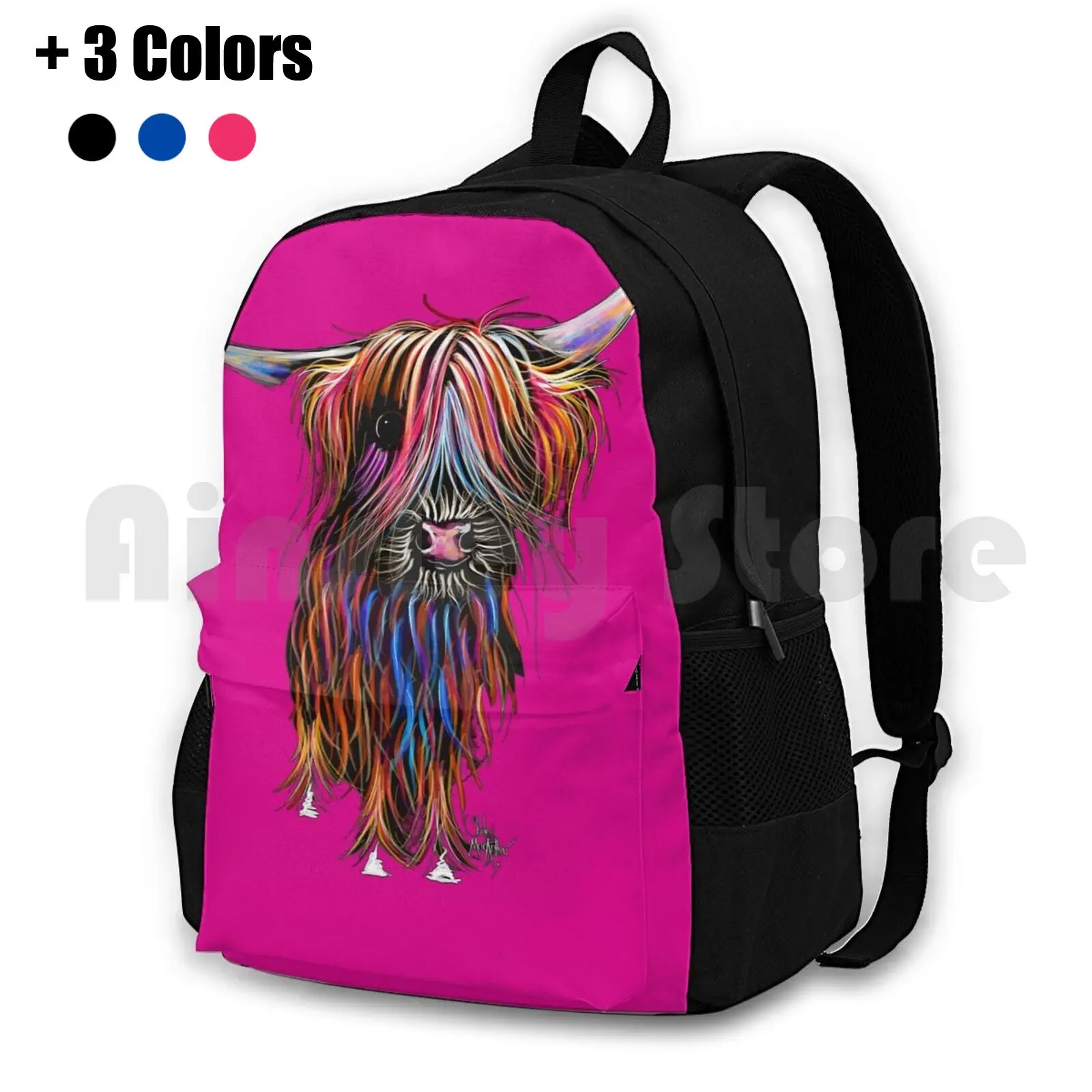 Cow Print Scottish Highland ' Coco ' By Shirley Macarthur Outdoor Hiking Backpack Riding Climbing Sports Bag Highland Cow