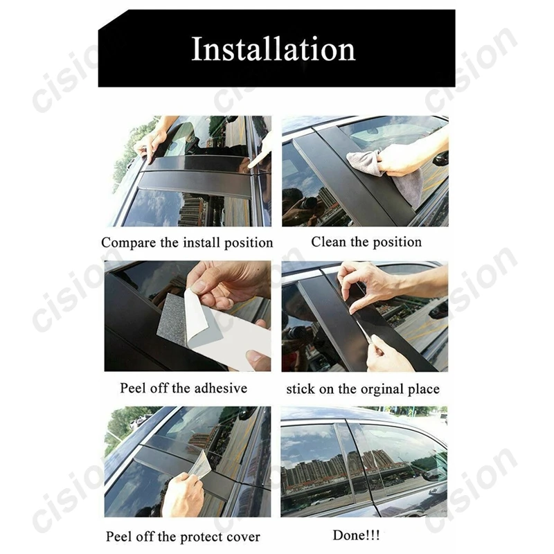 6Pcs Glossy Piano Black Car Door Window Center BC Column Pillar Post Trim Cover PC Sticker For Volkswagen VW Passat B5 2002-2005