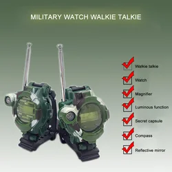 2 pçs walkie talkie para crianças militares crianças talkie relógio ao ar livre presentes interfone brinquedos camuflagem estilo bússola jogo menino presente