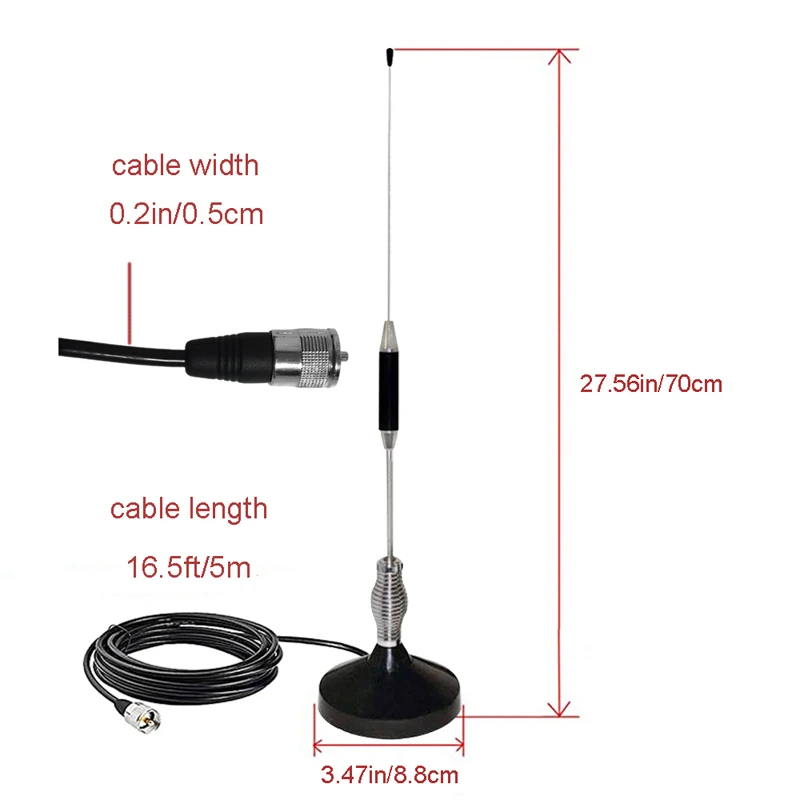 CB Antenna 28 inch 27 Mhz CB Radio Antenna Full Kit with Heavy Duty Magnet Mount Mobile/Car Radio Antenna