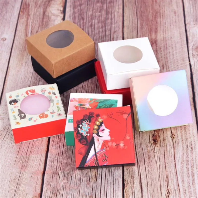 

7.5*7.5*3cm Personalized Kraft Paper Gift Box With Round Window Cardboard Paper Boxes Wedding Decoration Boxes 200pcs/lot