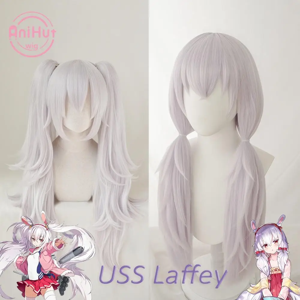 【Anihut】Laffey Cosplay Wig Two Version Game Azur Lane Light Purple Heat Resistant Synthetic Hair Laffey Cosplay