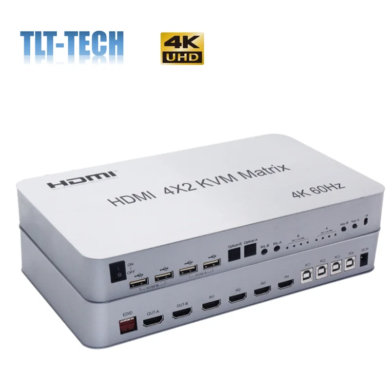 

Матричный KVM-переключатель, HDMI/HDMI, 4x2 HDMI, для 2 дисплеев, 4K, 60 Гц, USB 2.0, управление 4 компьютерами с помощью клавиатуры и мыши