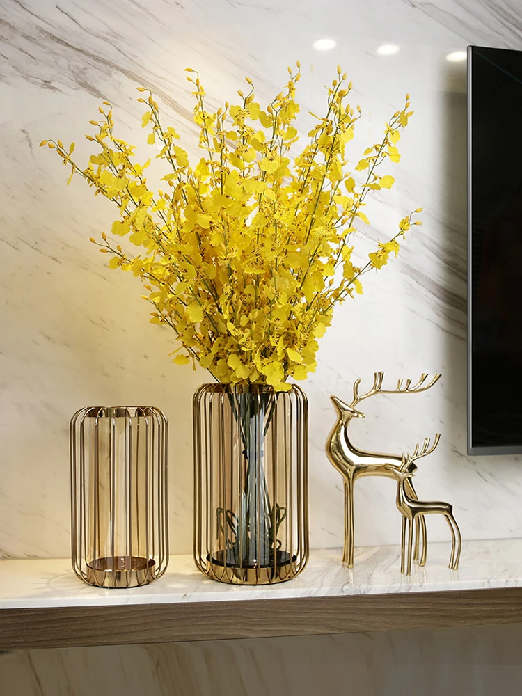 zq  Glass Vase Decoration Dried Flower Flower Arrangement and Floriculture Modern Hallway TV Cabinet Dining Table Decorations