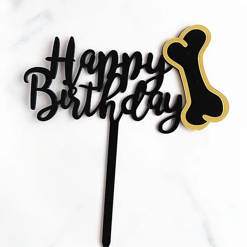 INS New Cute Dog Bones acrilico Cake Topper cari animali domestici Happy Birthday Cake Topper per cani compleanno animali decorazioni per torte per