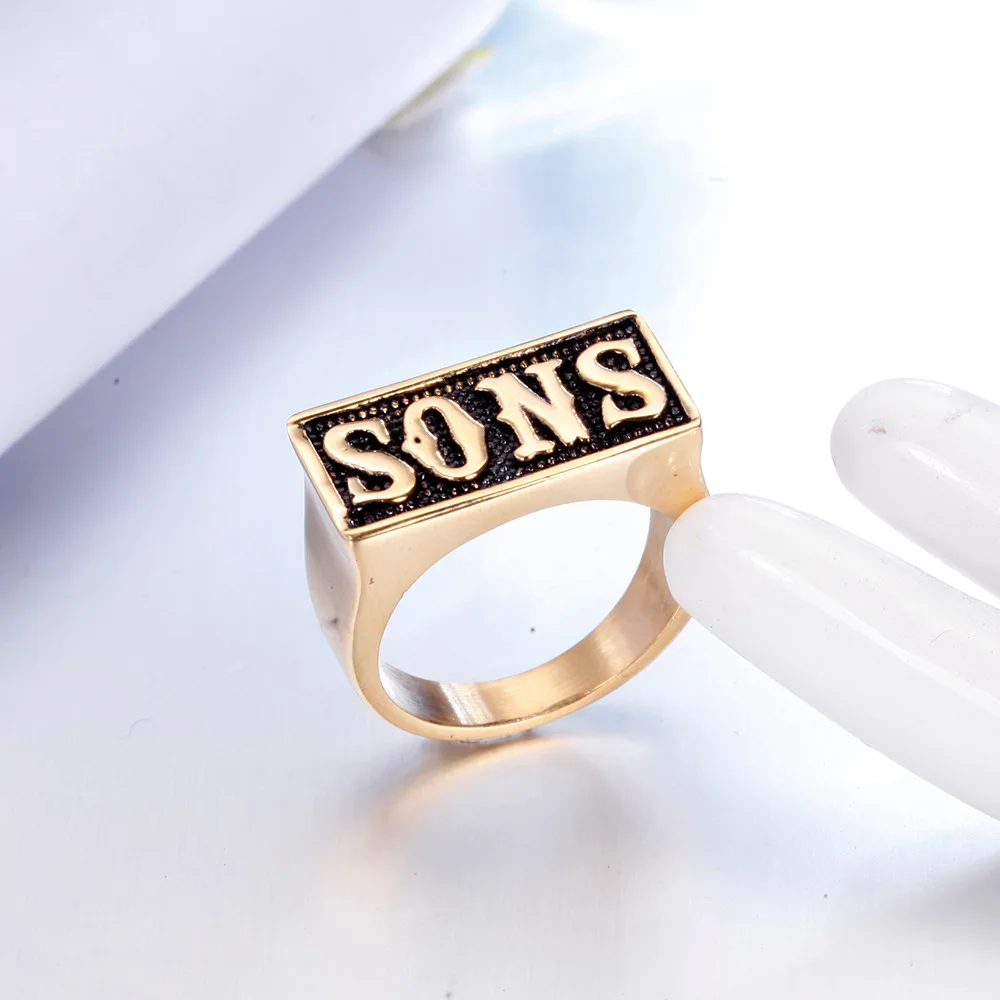 MIQIAO Stainless Steel Titanium Sons of Anarchy Punk English Letter Vintage Rings for Men Women Couple Friends Gift Jewelry Bagu