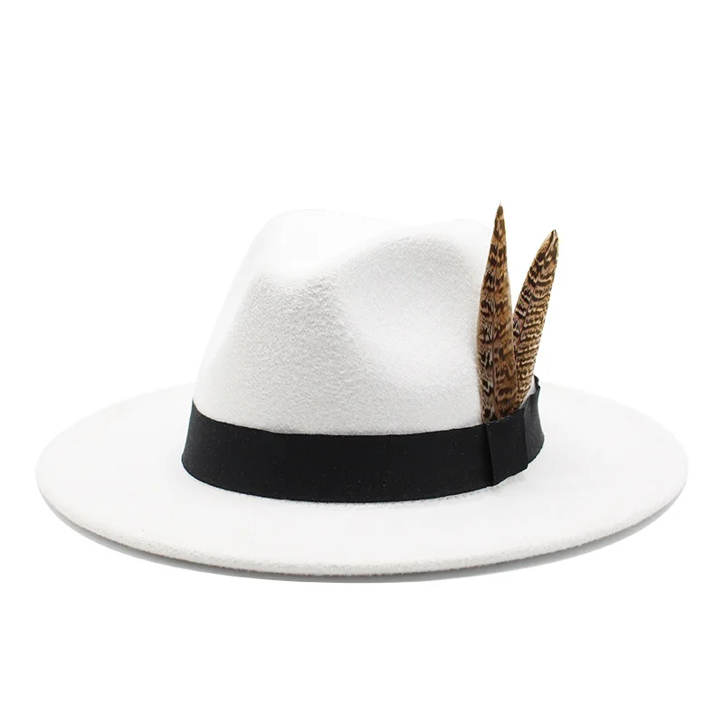 

oZyc Winter Fedoras Hat Men Felt Classic Jazz Hats Floppy Women Casual Fedora Panama Cap for White Party 59-61CM