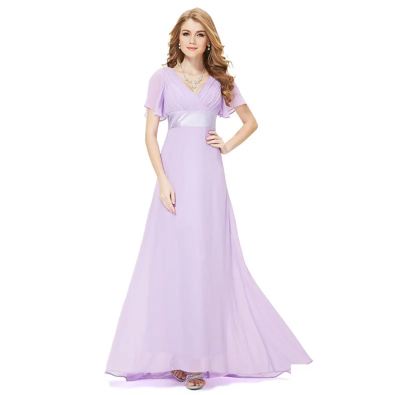 Chiffon Waistband V-Neck Plus Size Chorus Performance Dress Ruffle Bridesmaid Dresses V Open Back Zipper Wedding Party Skirt