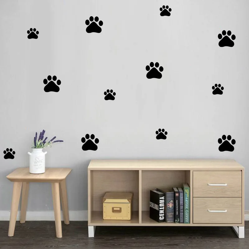 Cartoon Dog Cat Walking Paw Print Wall Stickers For Kids Rooms Pet Room Decoration Wall Art Bowl Car Glass Waterproof Poster