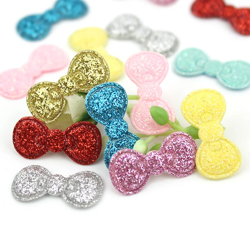 80PCS 1*2.2 centimetri Glitter Bowknot shap Appliques Imbottiti Per Bambini Capelli Clip di BB copricapo Forniture FAI DA TE Lucido mestiere Della