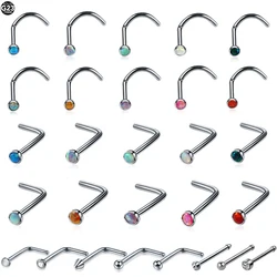 1Pc Titanium L Shape Nostril Piercing Opal Stone Nose StudS Nose Piercing Earring Studs for Women Body Piercing Jewelry 20G 18G