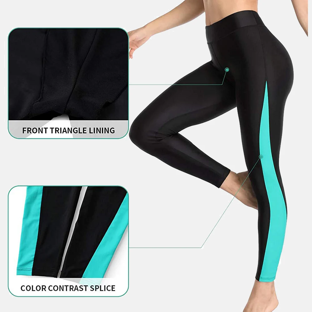 Anfilia Women\'s Swimming Pants Color Block High Waisted Swim Pants Swim Leggings Swim Tights