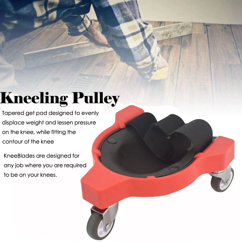 Red Rolling Knee Pad Protector For Work 3 Universal Wheels Adjustable Bandage Kneeling Pulley Construction Tile Floor Kneepad